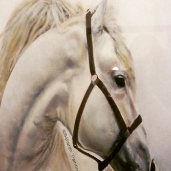 Ζωγραφική με τίτλο "True White horse" από Bahareh Marandi, Αυθεντικά έργα τέχνης, Παστέλ