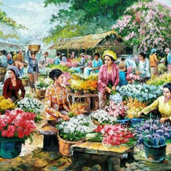 Картина под названием "Flower Market" - B. Santoso, Подлинное произведение искусства, Акрил