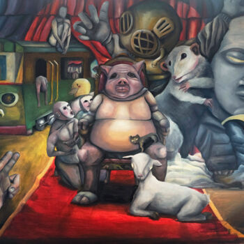 Painting titled "animal park" by Ba Mo Ccai, Original Artwork, Oil