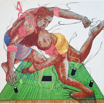 Pittura intitolato "LUTTE SENEGALAISE" da Babacar Dieye, Opera d'arte originale, Acrilico