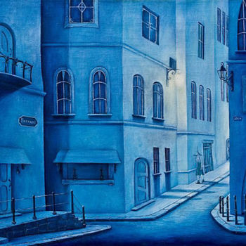 Картина под названием ""Голубая улица"" - Babanni, Подлинное произведение искусства, Масло