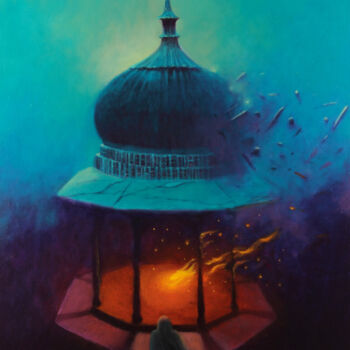 Painting titled "Friendly Fire" by Babar Moghal, Original Artwork, Oil