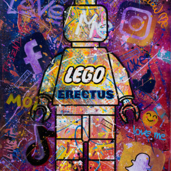 Painting titled "LEGO Erectus" by Babart, Original Artwork, Acrylic