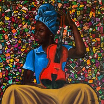 Ζωγραφική με τίτλο "Melodic Reflections" από Babatunde Bakare, Αυθεντικά έργα τέχνης, Ύφασμα
