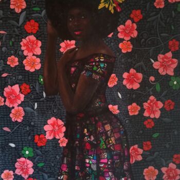 Painting titled "Afro Bloom" by Babatunde Bakare, Original Artwork, Oil