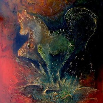 Painting titled "Spirit of Mustang" by Farzali Babekhan, Original Artwork, Oil