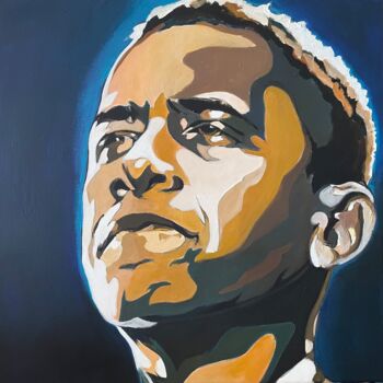 Painting titled "OBAMA" by Babeth Puech, Original Artwork, Acrylic Mounted on Wood Stretcher frame
