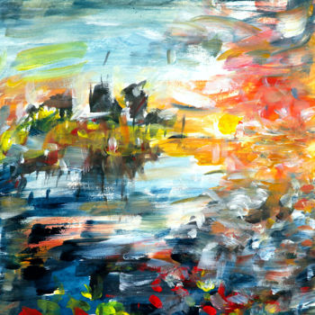 Malerei mit dem Titel "Abend am Wasser" von Babett Landsberger, Original-Kunstwerk, Acryl