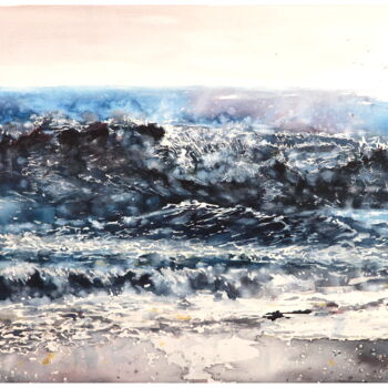 Malerei mit dem Titel "Meeresbrandung" von Babett Landsberger, Original-Kunstwerk, Aquarell