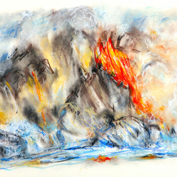 Rysunek zatytułowany „lava eruption” autorstwa Babett Landsberger, Oryginalna praca, Pastel