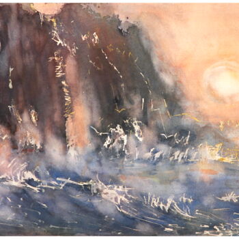 Malerei mit dem Titel "Klippen" von Babett Landsberger, Original-Kunstwerk, Aquarell
