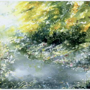 Pintura intitulada "riverbank" por Babett Landsberger, Obras de arte originais, Aquarela