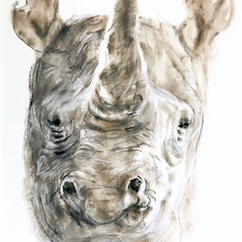 Dessin intitulée "Nashorn" par Babett Landsberger, Œuvre d'art originale, Craie