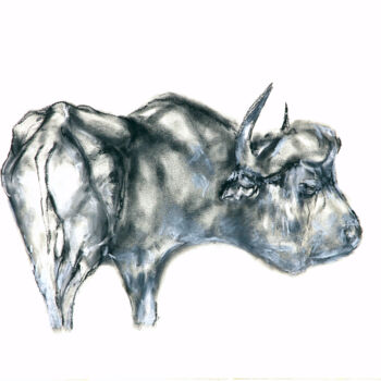 Zeichnungen mit dem Titel "old buffalo" von Babett Landsberger, Original-Kunstwerk, Pastell