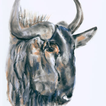 Dessin intitulée "wildebeest" par Babett Landsberger, Œuvre d'art originale, Pastel