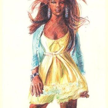 Dessin intitulée "Yellow dress" par Koiliar Is, Œuvre d'art originale, Autre