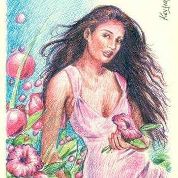 Desenho intitulada "keeping flowers" por Koiliar Is, Obras de arte originais, Outro