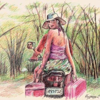 Drawing titled "Girl on moto" by Koiliar Is, Original Artwork, Other