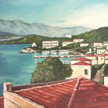 Malerei mit dem Titel "Aegnoussa Isle Harb…" von Koiliar Is, Original-Kunstwerk, Öl