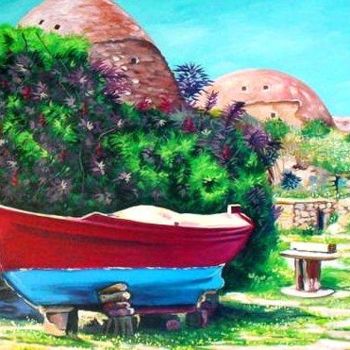 Malerei mit dem Titel "Boat at hamams" von Koiliar Is, Original-Kunstwerk, Öl