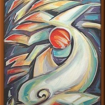 Malerei mit dem Titel "Dolphin and seagulls" von Koiliar Is, Original-Kunstwerk, Öl