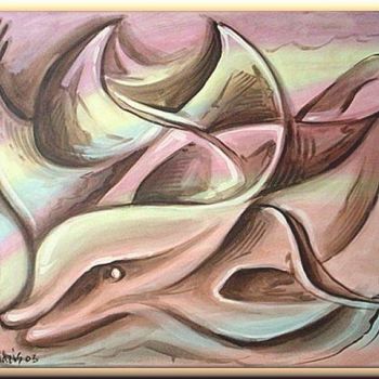 Painting titled "Dolphins" by Koiliar Is, Original Artwork, Oil