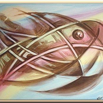 Painting titled "wired fish" by Koiliar Is, Original Artwork, Oil