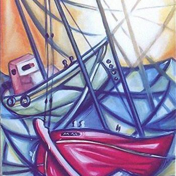 Malerei mit dem Titel "Boat blue" von Koiliar Is, Original-Kunstwerk, Öl