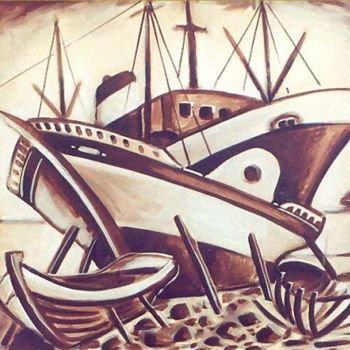 Malerei mit dem Titel "Boat brown" von Koiliar Is, Original-Kunstwerk, Öl