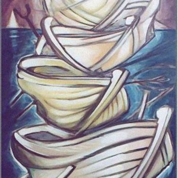 Malerei mit dem Titel "Boat moon" von Koiliar Is, Original-Kunstwerk, Öl
