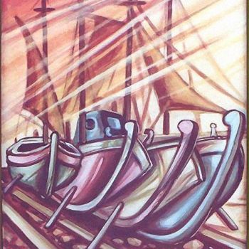 Malerei mit dem Titel "Boat red" von Koiliar Is, Original-Kunstwerk, Öl