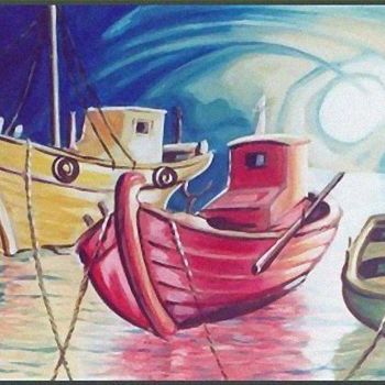 Schilderij getiteld "Boats " door Koiliar Is, Origineel Kunstwerk, Olie