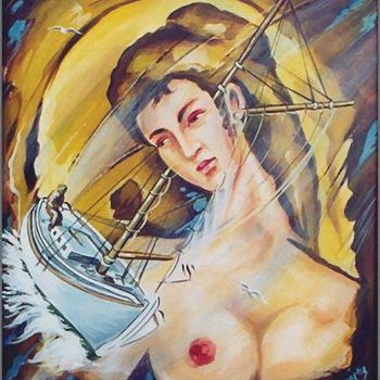 Schilderij getiteld "Boat sphinx" door Koiliar Is, Origineel Kunstwerk, Olie