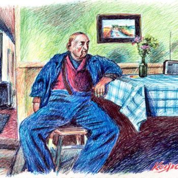 Zeichnungen mit dem Titel "old man in blue" von Koiliar Is, Original-Kunstwerk, Andere