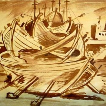 Disegno intitolato "sepiaBoat3" da Koiliar Is, Opera d'arte originale