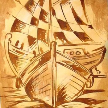 Drawing titled "sepiaBoat11" by Koiliar Is, Original Artwork