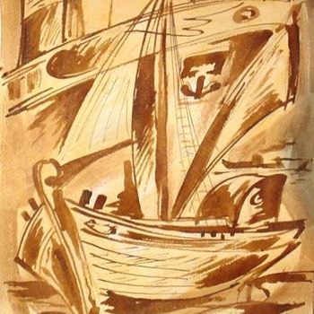 Drawing titled "sepiaBoat14" by Koiliar Is, Original Artwork