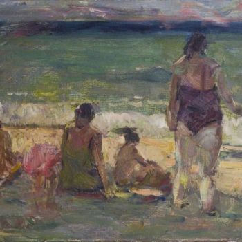 Painting titled "On the beach." by Stanislav Babiuk, Original Artwork, Oil
