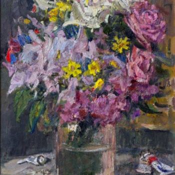 Painting titled "Flowers" by Stanislav Babiuk, Original Artwork, Oil