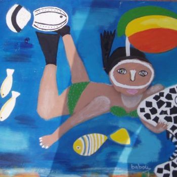 Pintura intitulada "fonds marins" por Baboune, Obras de arte originais