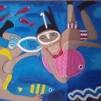 Painting titled "fond marins" by Baboune, Original Artwork