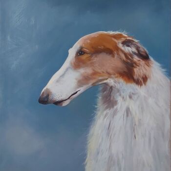 Painting titled "Mrs Borzoi" by Bacchante, Original Artwork, Oil Mounted on Wood Stretcher frame