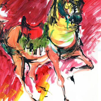 Peinture intitulée "cheval-barbe1.jpg" par Bachir Laib, Œuvre d'art originale, Acrylique