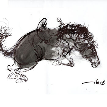Tekening getiteld "cheval .jpg" door Bachir Laib, Origineel Kunstwerk, Inkt