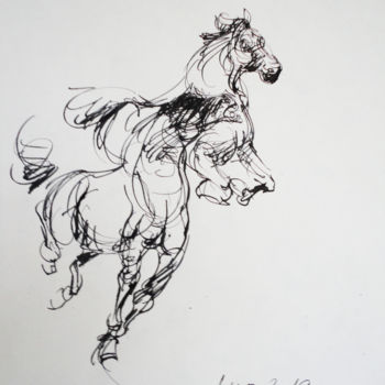Drawing titled "chevaux" by Bachir Laib, Original Artwork, Ink