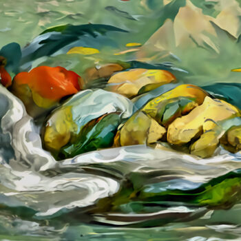 Digital Arts titled "River Rapids" by Bachir Reddioui, Original Artwork, Digital Painting