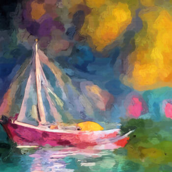Digital Arts titled "Traveling in a sail…" by Bachir Reddioui, Original Artwork, Digital Painting