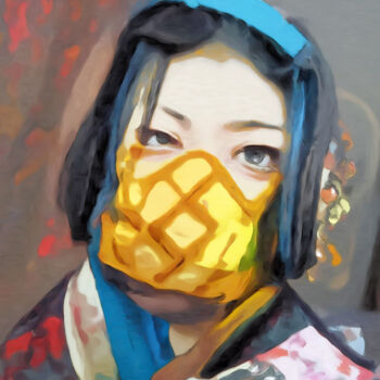 Digital Arts titled "Japanese lady weari…" by Bachir Reddioui, Original Artwork, Digital Painting