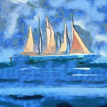 Digital Arts titled "A sail boat under w…" by Bachir Reddioui, Original Artwork, Digital Painting