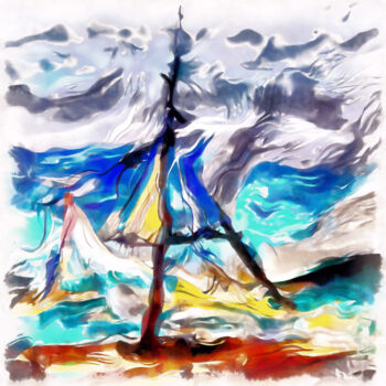 Цифровое искусство под названием "Sails boat in a rou…" - Bachir Reddioui, Подлинное произведение искусства, Цифровая живопи…